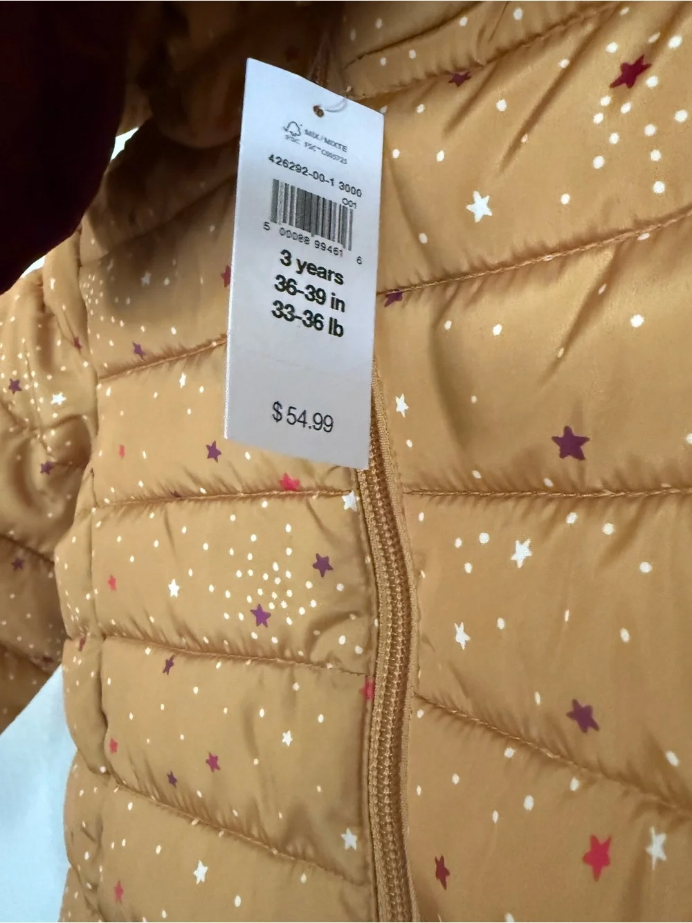 Baby Gap Mustard Star-Print Quilted Puffer Jacket